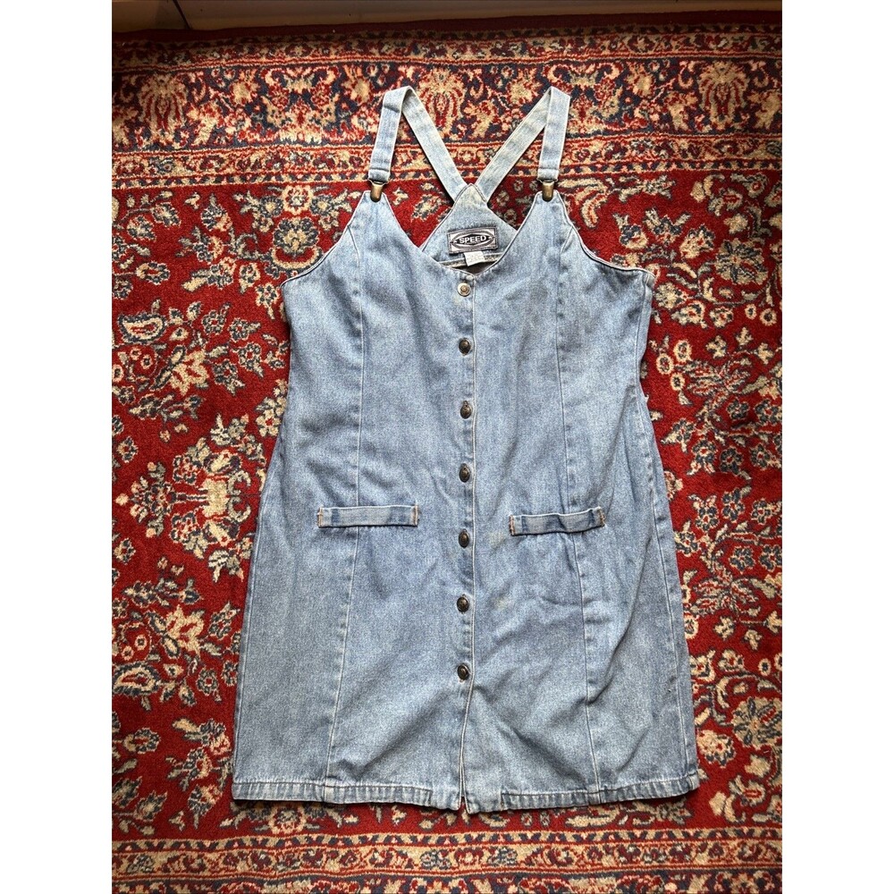 Vintage Speed Control Women’s Size 13/14 Denim Overalls Dress Buttons